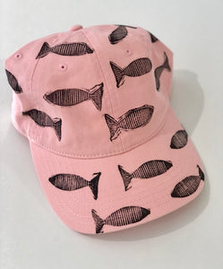 Blockprinted Cap / Pink Fish