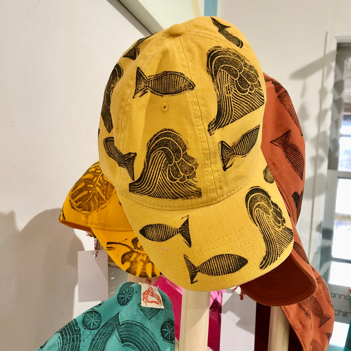 Blockprinted Cap / Mustard Ocean