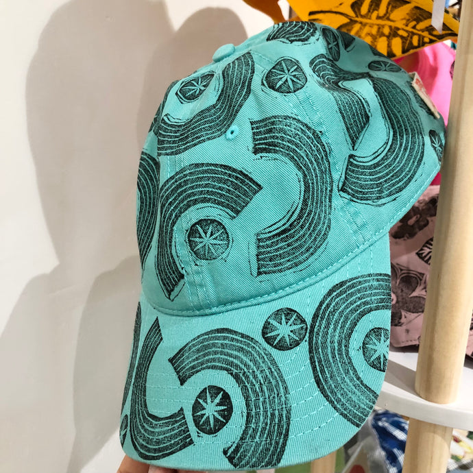 Blockprinted Cap / Turquoise Rainbows