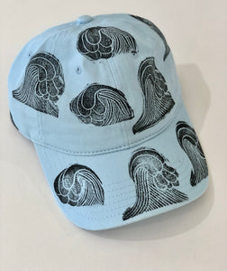 Blockprinted Cap / Sky Blue Waves