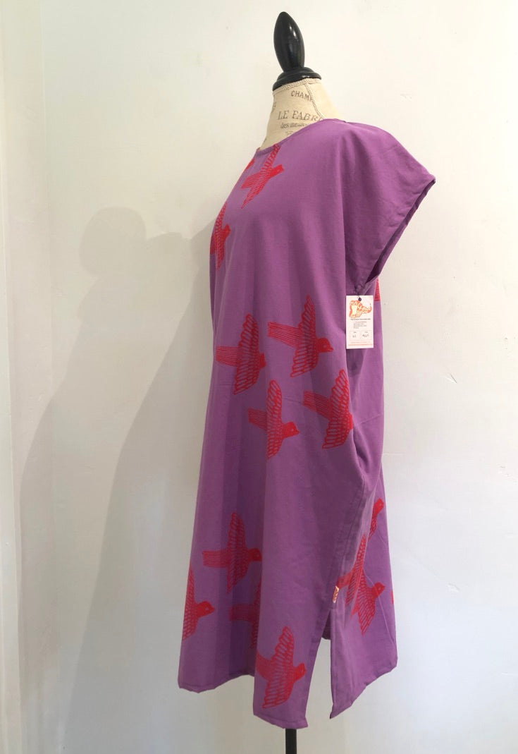 Blockprinted Bird Shift Dress // M